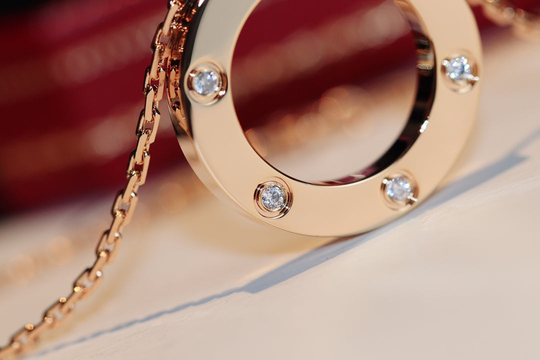 [Perla Lux]LOVE NECKLACE 16MM 6 DIAMONDS PINK GOLD