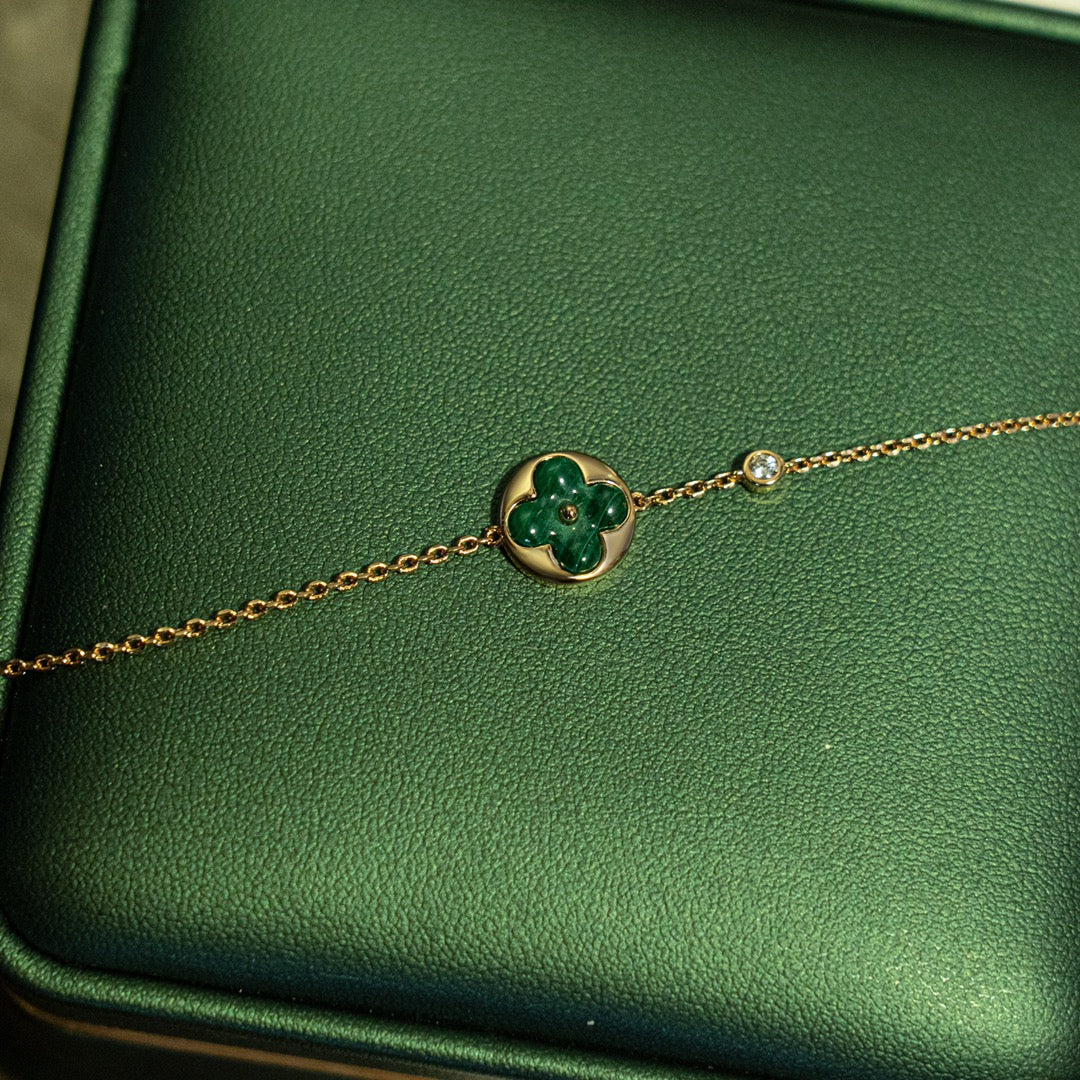 [Perla Lux]SUN MALACHITE 1 DIAMOND PINK GOLD BRACELET