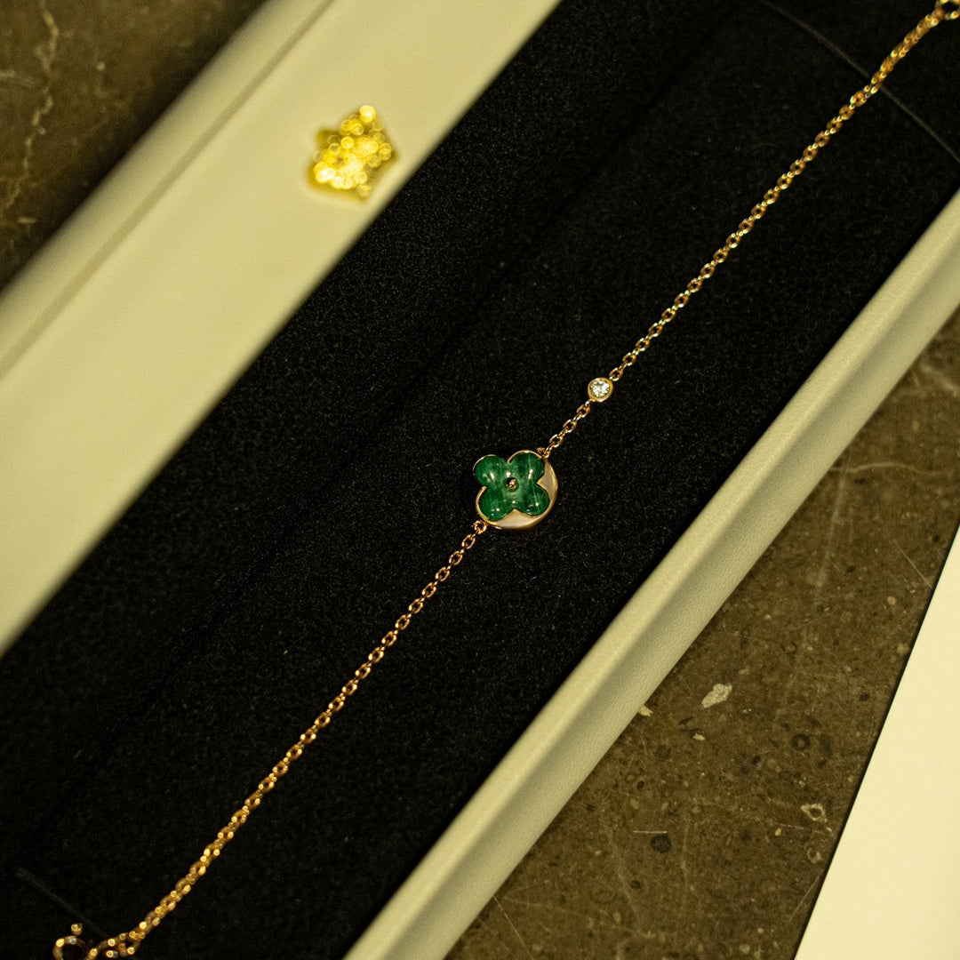 [Perla Lux]SUN MALACHITE 1 DIAMOND PINK GOLD BRACELET