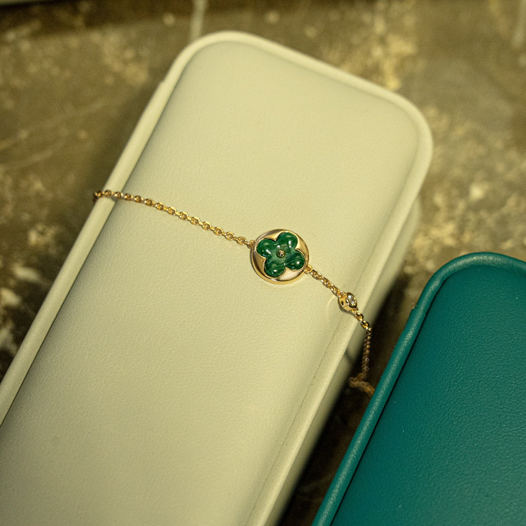 [Perla Lux]SUN MALACHITE 1 DIAMOND PINK GOLD BRACELET