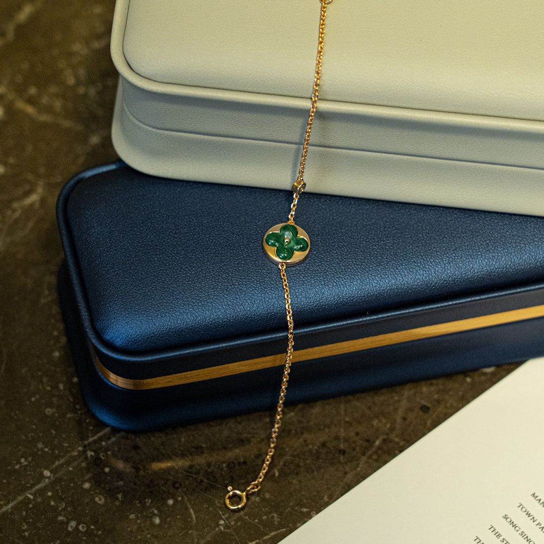 [Perla Lux]SUN MALACHITE 1 DIAMOND PINK GOLD BRACELET