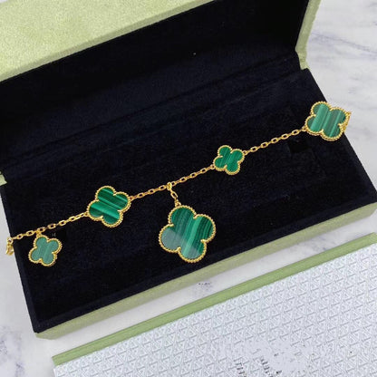 [Perla Lux]MAGIC CLOVER MALACHITE GOLD BRACELET 5 MOTIFS