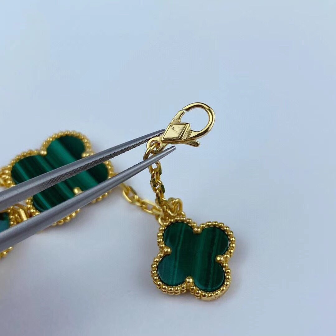 [Perla Lux]MAGIC CLOVER MALACHITE GOLD BRACELET 5 MOTIFS