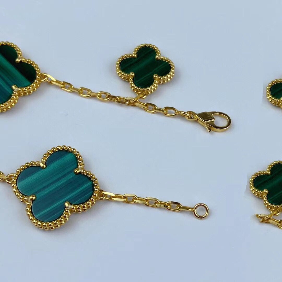 [Perla Lux]MAGIC CLOVER MALACHITE GOLD BRACELET 5 MOTIFS