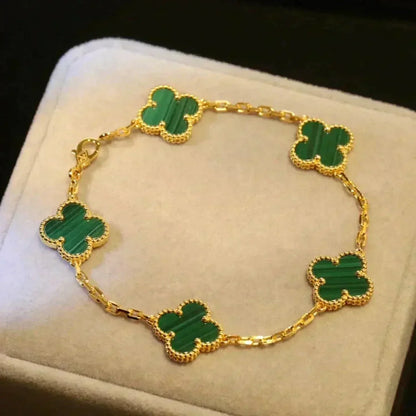 [Perla Lux]CLOVER 5 MOTIFS MALACHITE BRACELET