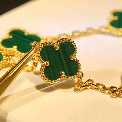 [Perla Lux]CLOVER 5 MOTIFS MALACHITE BRACELET