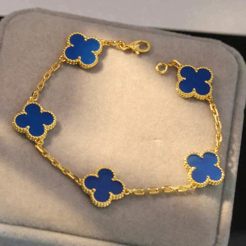 [Perla Lux]CLOVER 5 MOTIFS BLUE AGATE BRACELET