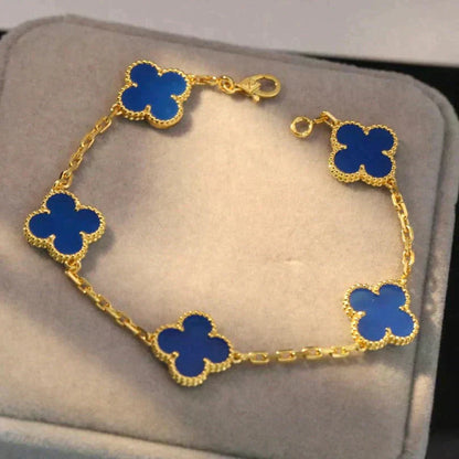 [Perla Lux]CLOVER 5 MOTIFS BLUE AGATE BRACELET