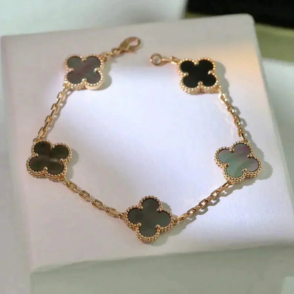 [Perla Lux]CLOVER 5 MOTIF GRAY MOP  BRACELET