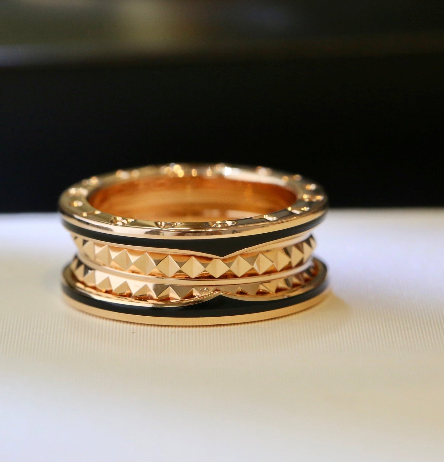 [Perla Lux]ZERO 1 PINK GOLD BLACK CERAMIC RING