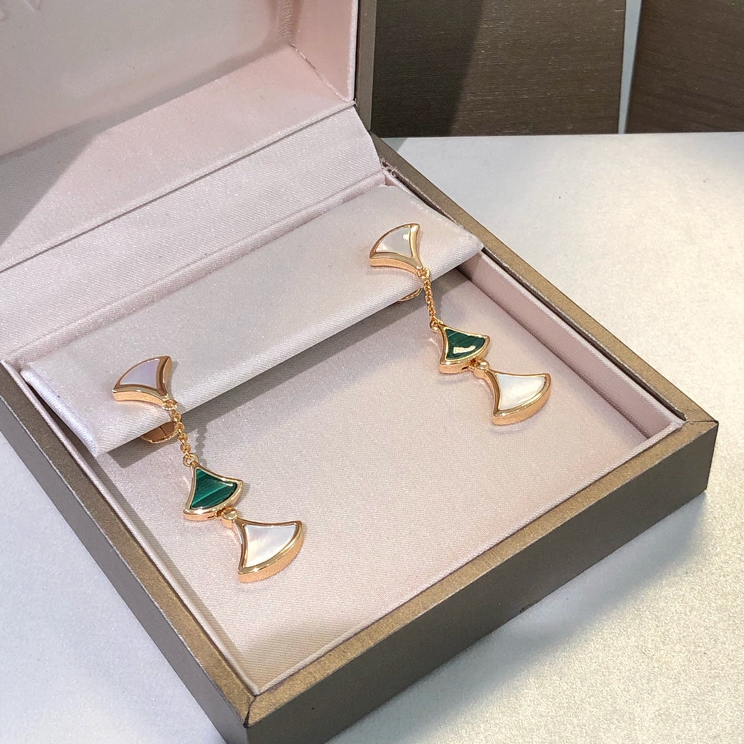 [Perla Lux]DREAM EARRINGS 3 MOTIFS MALACHITE MOP PINK GOLD
