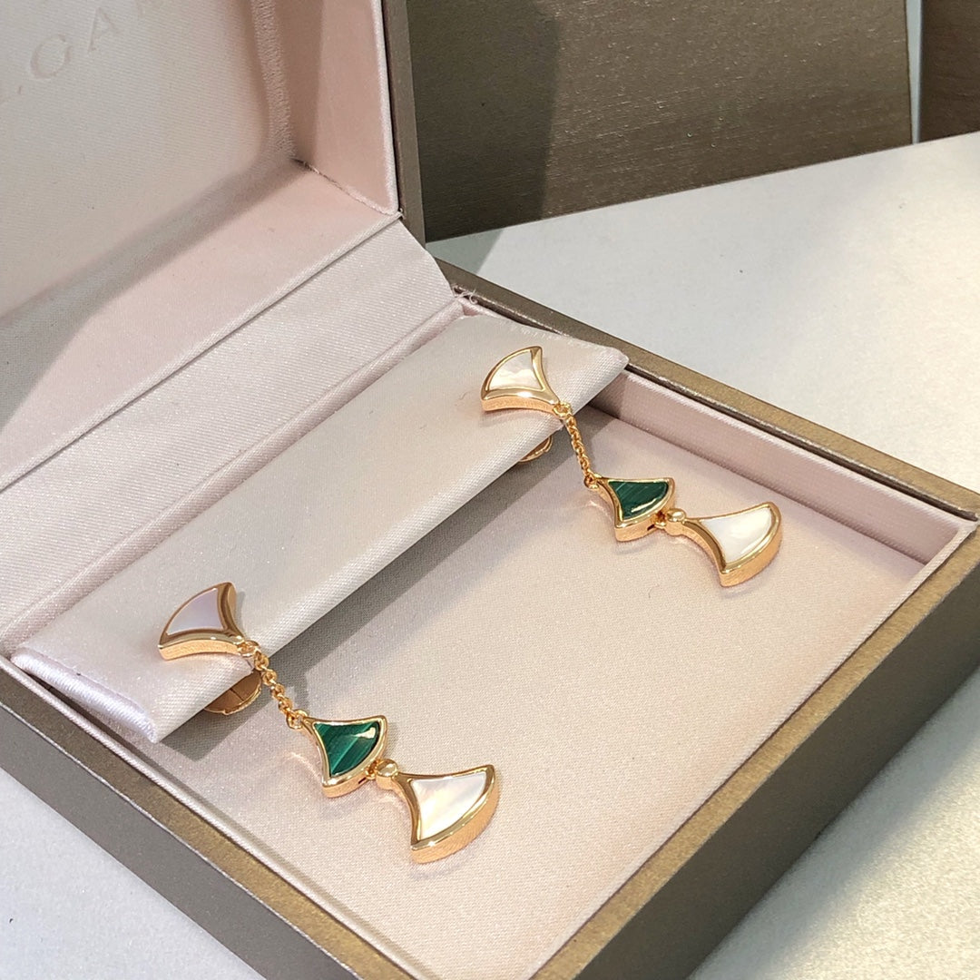 [Perla Lux]DREAM EARRINGS 3 MOTIFS MALACHITE MOP PINK GOLD