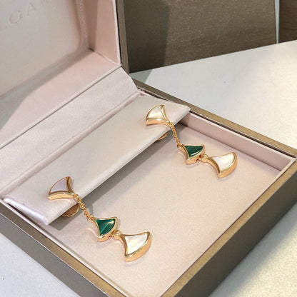 [Perla Lux]DREAM EARRINGS 3 MOTIFS MALACHITE MOP PINK GOLD