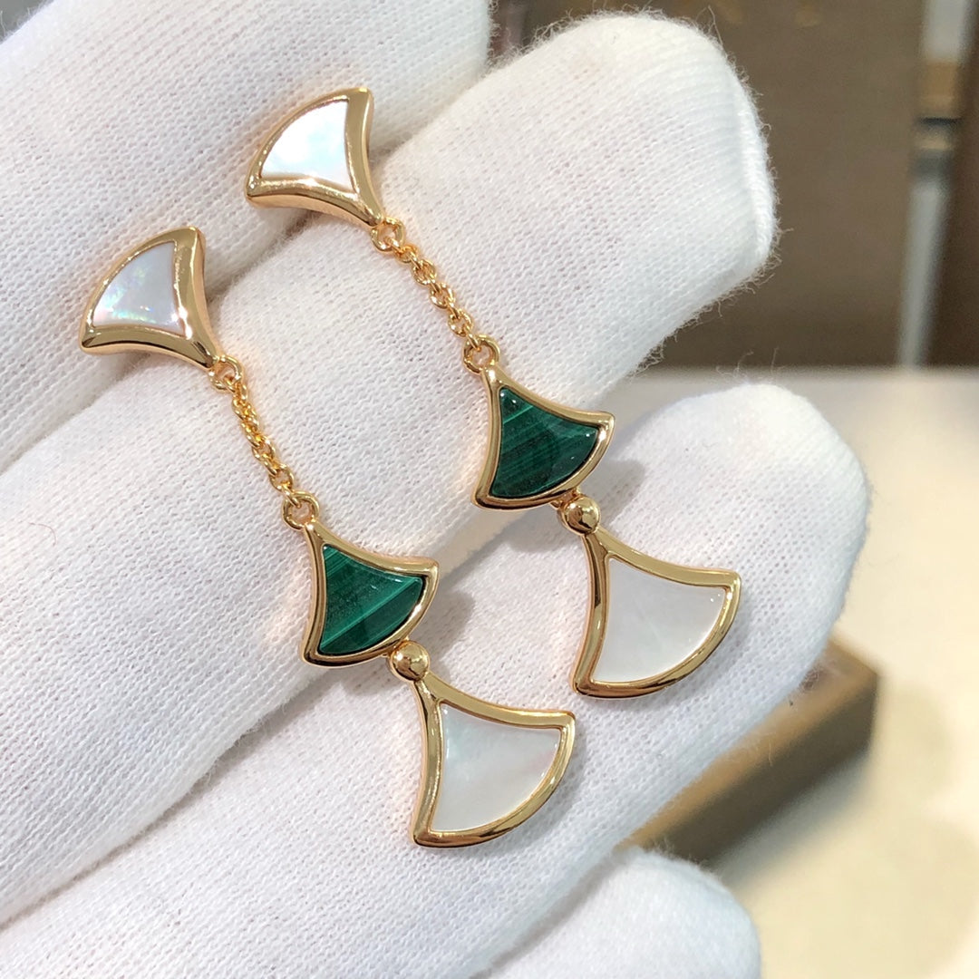 [Perla Lux]DREAM EARRINGS 3 MOTIFS MALACHITE MOP PINK GOLD