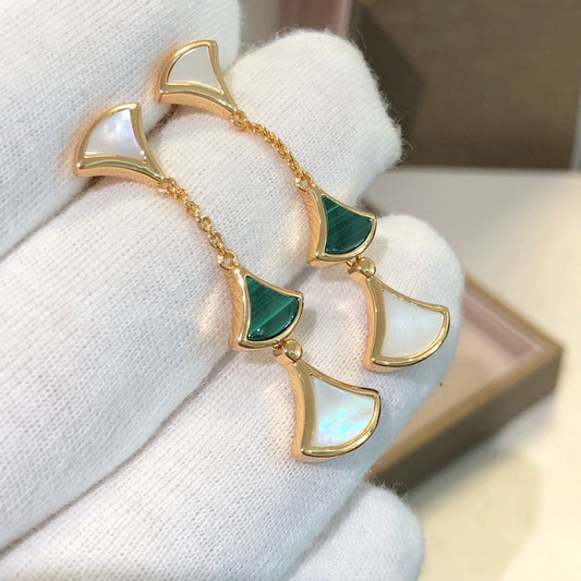 [Perla Lux]DREAM EARRINGS 3 MOTIFS MALACHITE MOP PINK GOLD