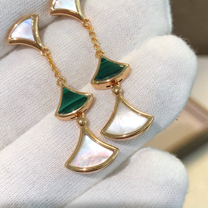 [Perla Lux]DREAM EARRINGS 3 MOTIFS MALACHITE MOP PINK GOLD