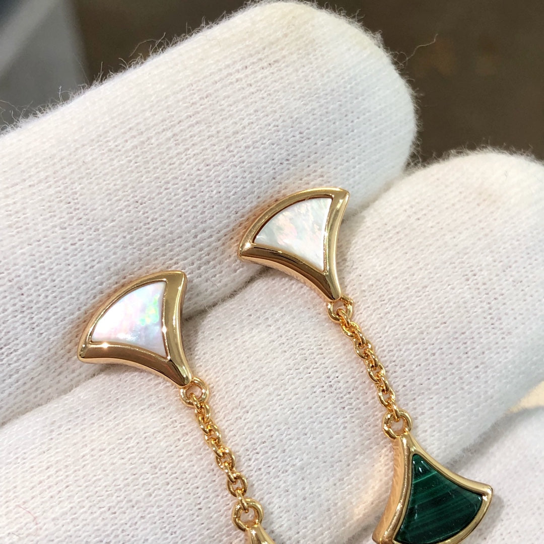 [Perla Lux]DREAM EARRINGS 3 MOTIFS MALACHITE MOP PINK GOLD