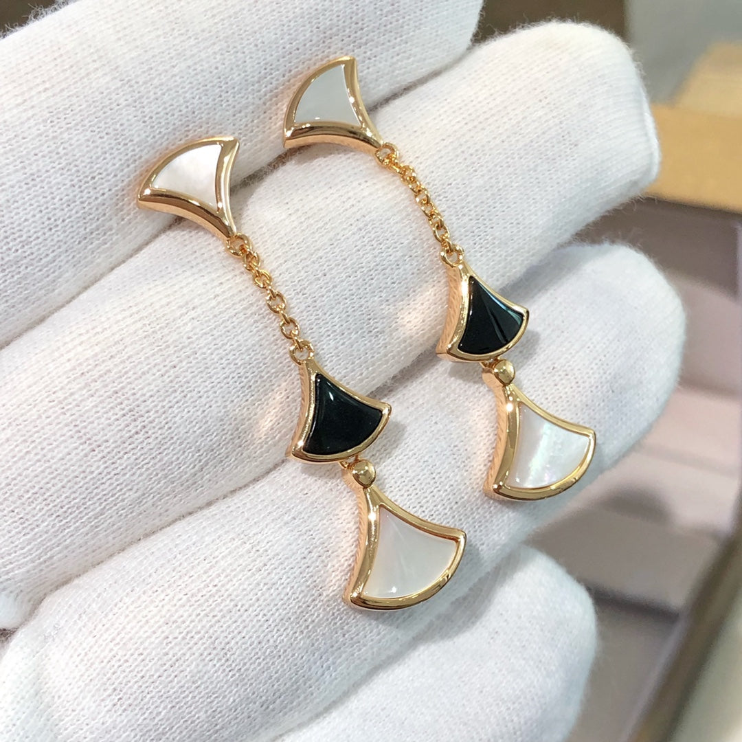 [Perla Lux]DREAM EARRINGS 3 MOTIFS ONYX MOP PINK GOLD