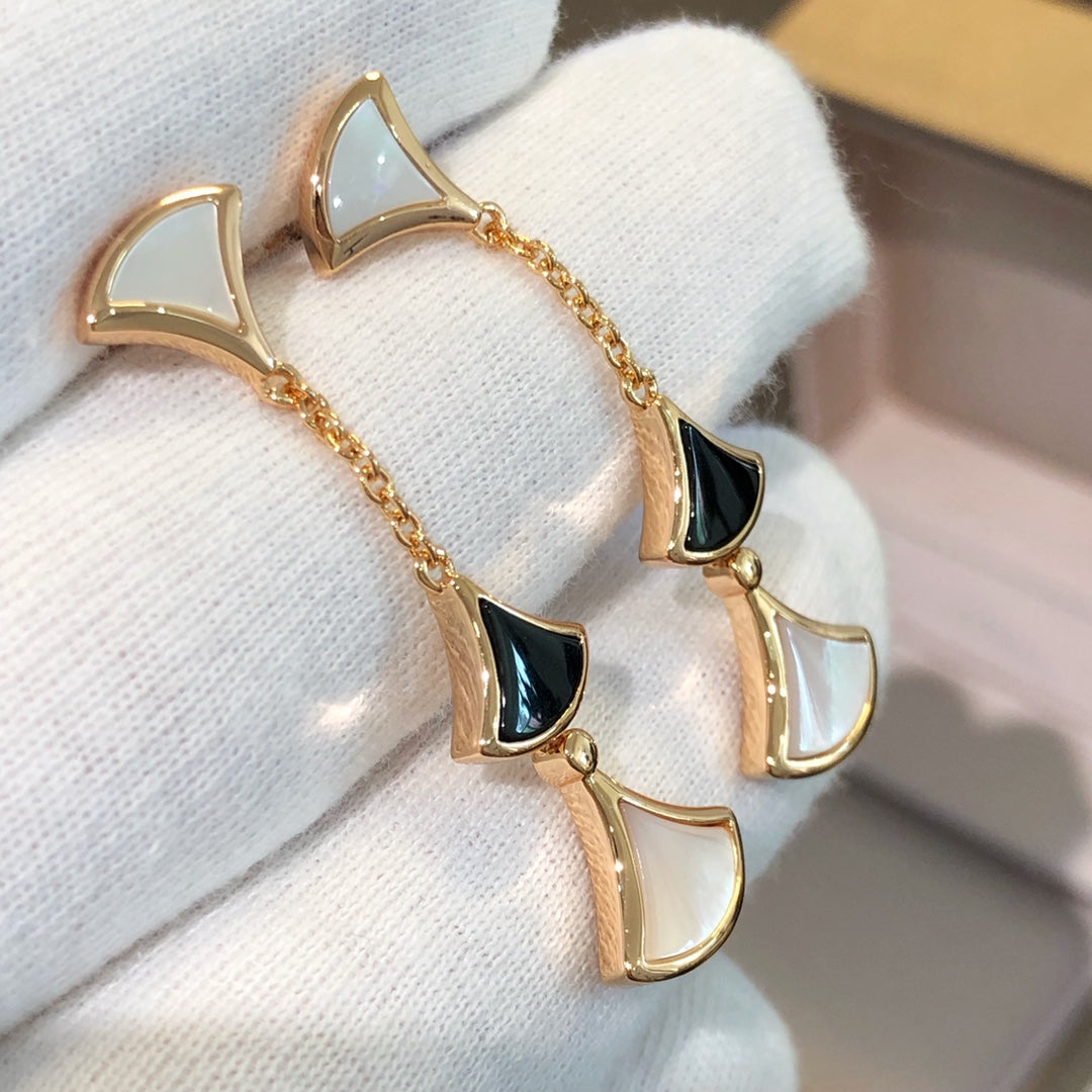 [Perla Lux]DREAM EARRINGS 3 MOTIFS ONYX MOP PINK GOLD