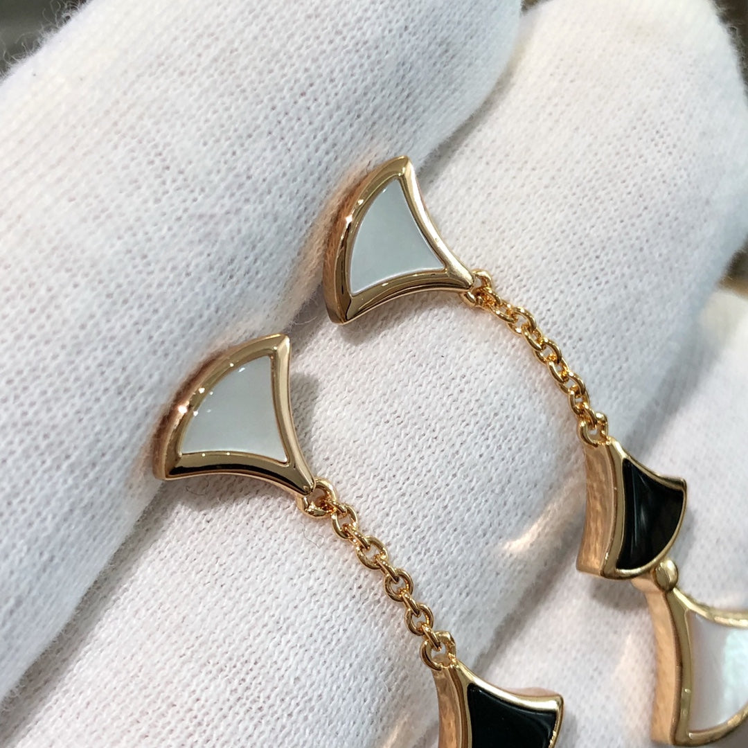 [Perla Lux]DREAM EARRINGS 3 MOTIFS ONYX MOP PINK GOLD