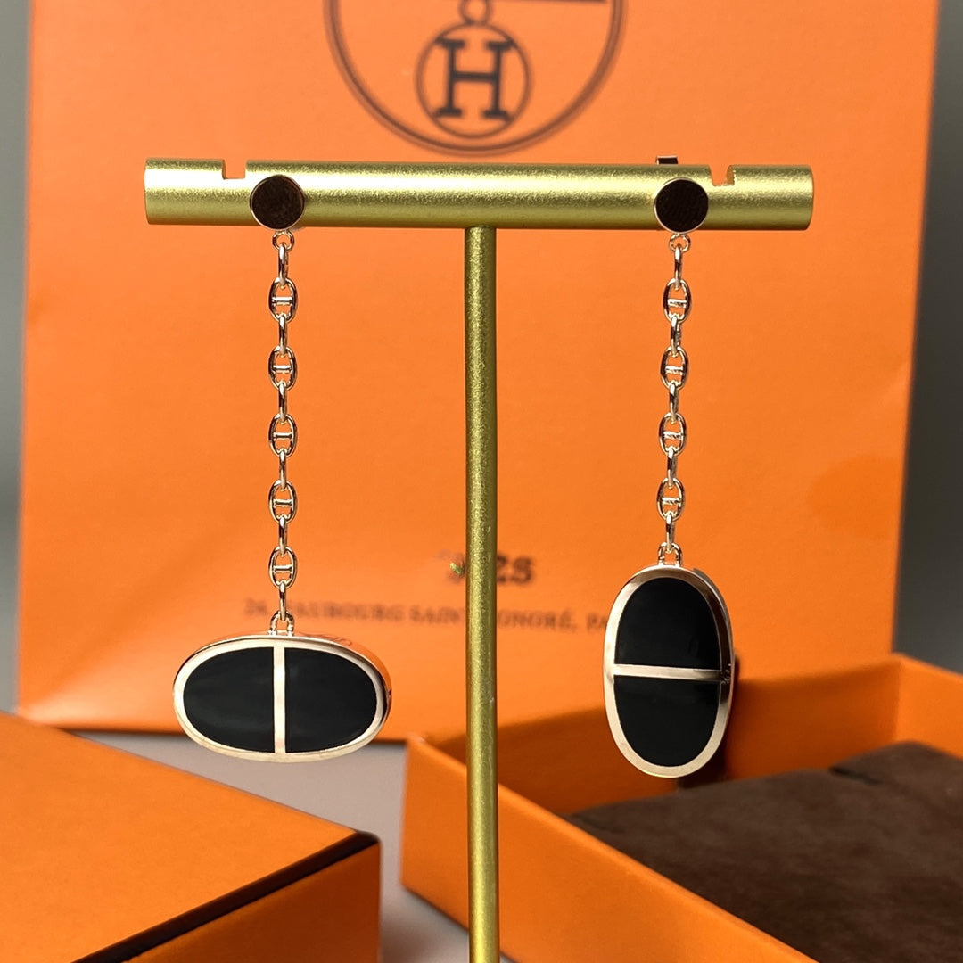 [Perla Lux]CHAINE VERSO BLACK CERAMIC EARRINGS