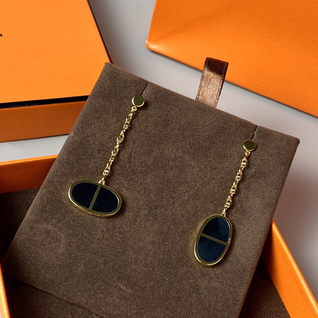 [Perla Lux]CHAINE VERSO BLACK CERAMIC EARRINGS