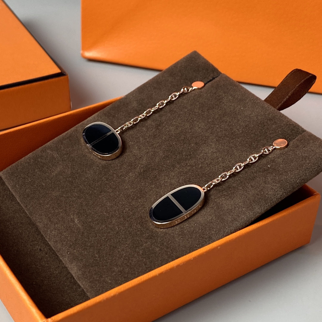 [Perla Lux]CHAINE VERSO BLACK CERAMIC EARRINGS