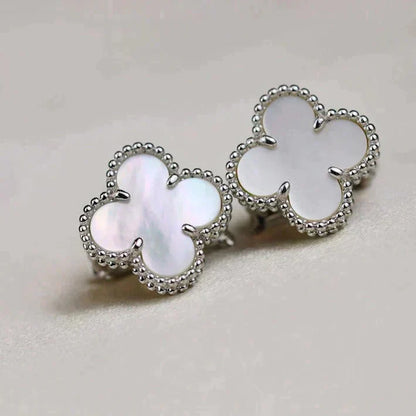 [Perla Lux]CLOVER MEDIUM 1 MOTIFS  WHITE MOP EARRINGS SILVER