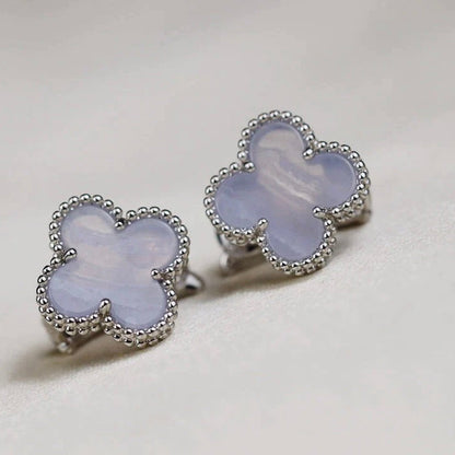 [Perla Lux]CLOVER MEDIUM 1 MOTIFS  WHITE MOP EARRINGS SILVER