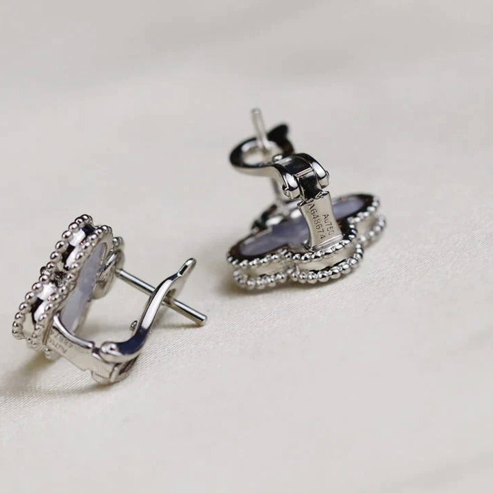 [Perla Lux]CLOVER MEDIUM 1 MOTIFS  WHITE MOP EARRINGS SILVER