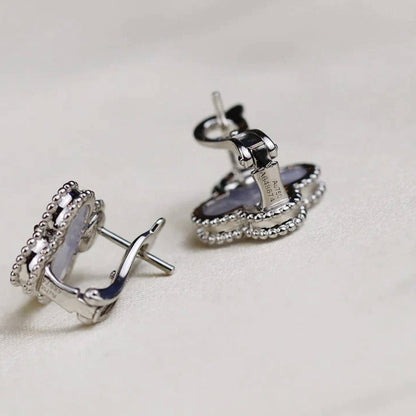 [Perla Lux]CLOVER MEDIUM 1 MOTIFS  WHITE MOP EARRINGS SILVER