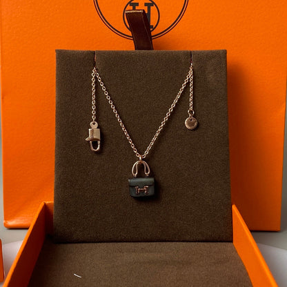 [Perla Lux]CONSTANCE BLACK PEDANT PINK GOLD NECKLACE