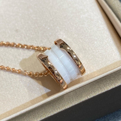 [Perla Lux]ZERO 1 WHITE CERAMIC PINK GOLD NECKLACE