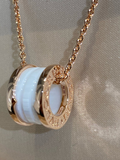 [Perla Lux]ZERO 1 WHITE CERAMIC PINK GOLD NECKLACE