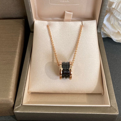 [Perla Lux]ZERO 1 BLACK CERAMIC PINK GOLD NECKLACE