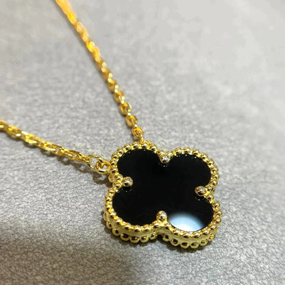 [Perla Lux]CLOVER 15MM BLACK ONYX SINGLE FLOWER NECKLACE
