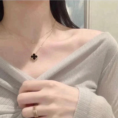 [Perla Lux]CLOVER 15MM BLACK ONYX SINGLE FLOWER NECKLACE