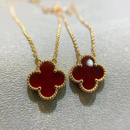 [Perla Lux]CLOVER 15MM CARNELIAN SINGLE FLOWER NECKLACE