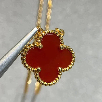 [Perla Lux]CLOVER 15MM CARNELIAN SINGLE FLOWER NECKLACE