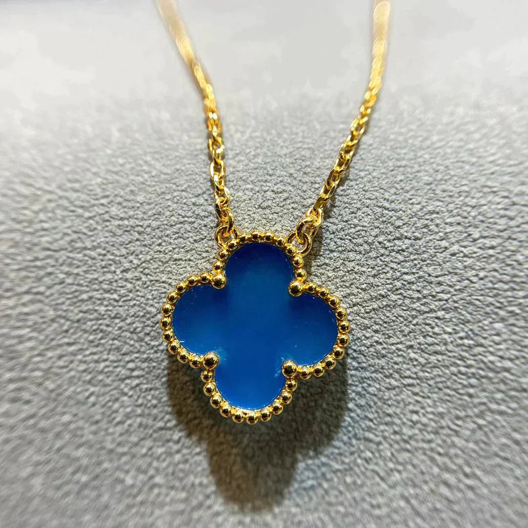 [Perla Lux]CLOVER 15MM BLUE AGATE NECKLACE