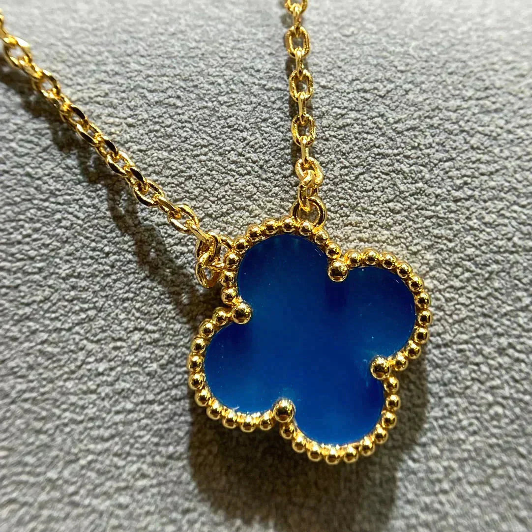 [Perla Lux]CLOVER 15MM BLUE AGATE NECKLACE
