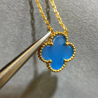 [Perla Lux]CLOVER 15MM BLUE AGATE NECKLACE
