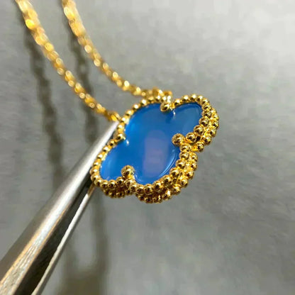 [Perla Lux]CLOVER 15MM BLUE AGATE NECKLACE
