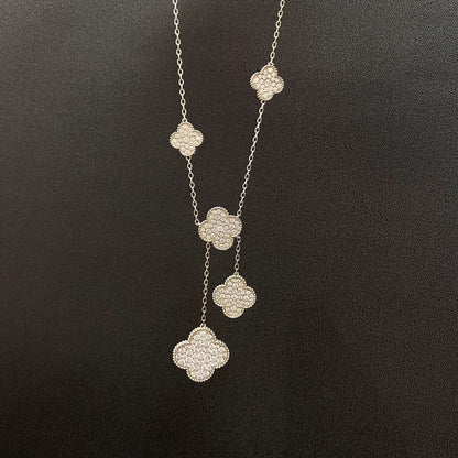 [Perla Lux]CLOVER 5 MOTIFS SILVER DIAMONDS NECKLACE