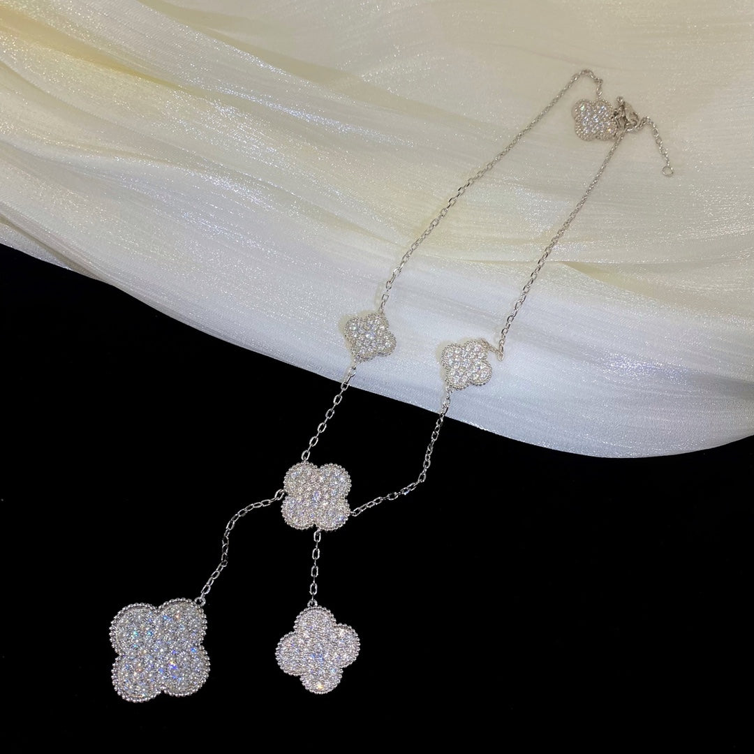 [Perla Lux]CLOVER 5 MOTIFS SILVER DIAMONDS NECKLACE