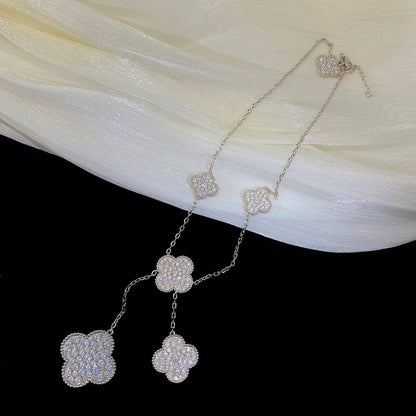 [Perla Lux]CLOVER 5 MOTIFS SILVER DIAMONDS NECKLACE