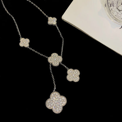 [Perla Lux]CLOVER 5 MOTIFS SILVER DIAMONDS NECKLACE