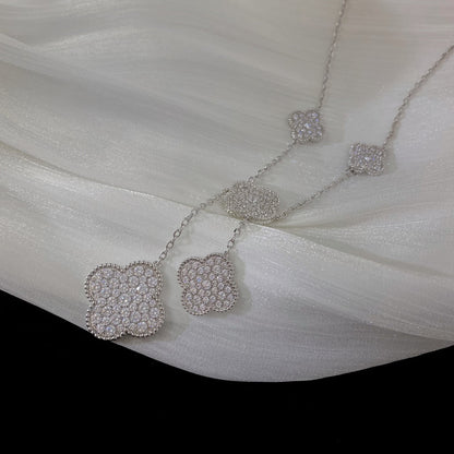 [Perla Lux]CLOVER 5 MOTIFS SILVER DIAMONDS NECKLACE