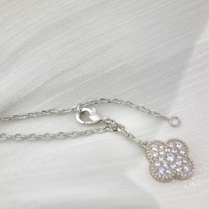 [Perla Lux]CLOVER 5 MOTIFS SILVER DIAMONDS NECKLACE