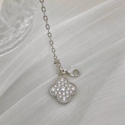 [Perla Lux]CLOVER 5 MOTIFS SILVER DIAMONDS NECKLACE